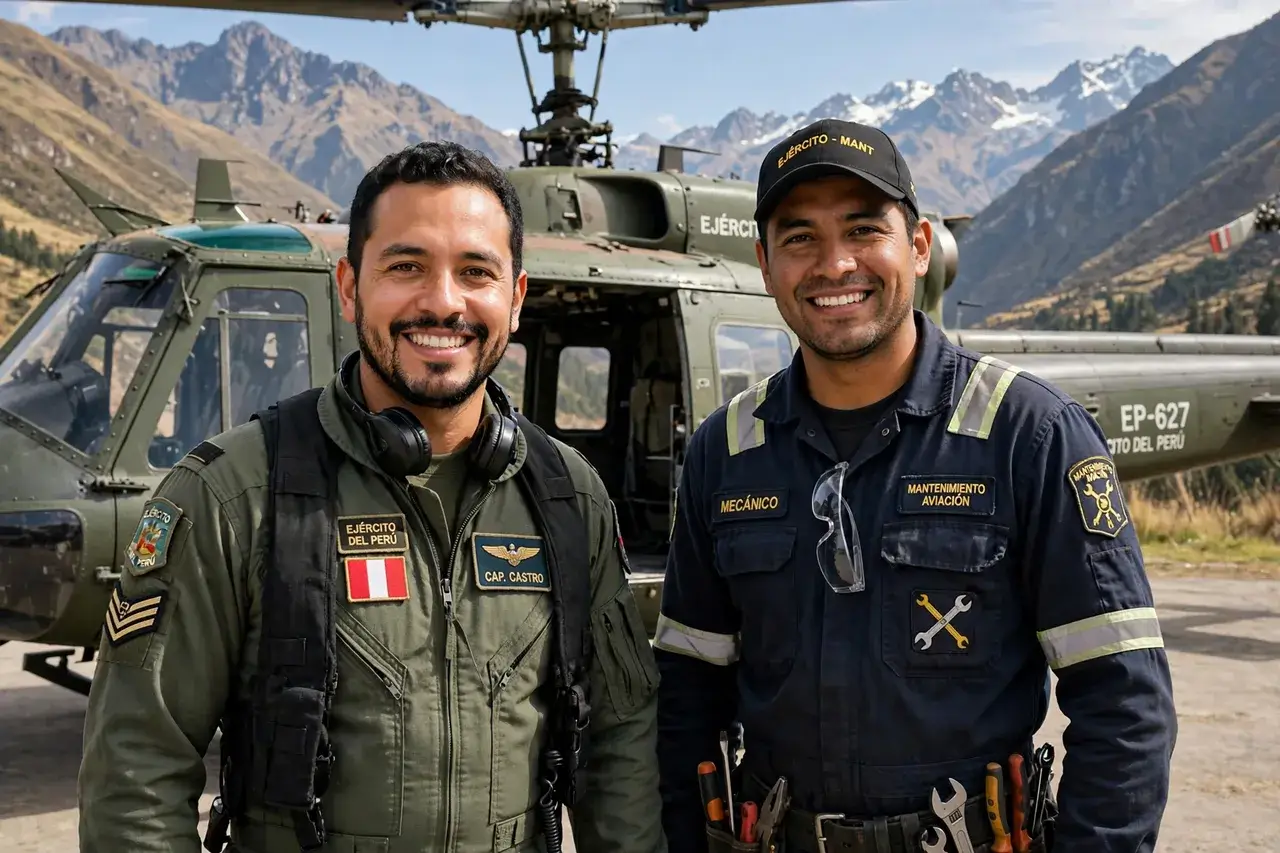 Piloto y mecánico helicóptero militar Andes